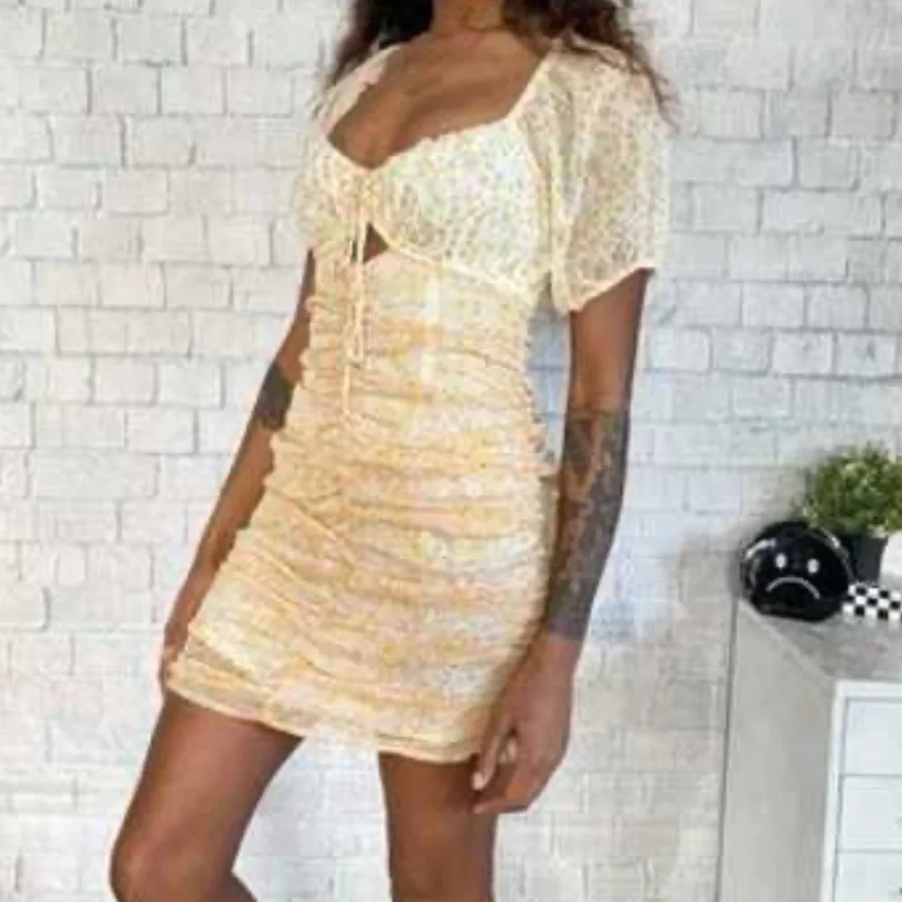 Free People Tessa Ruched Yellow Gold Floral Mini Dress - Picture 12 of 12